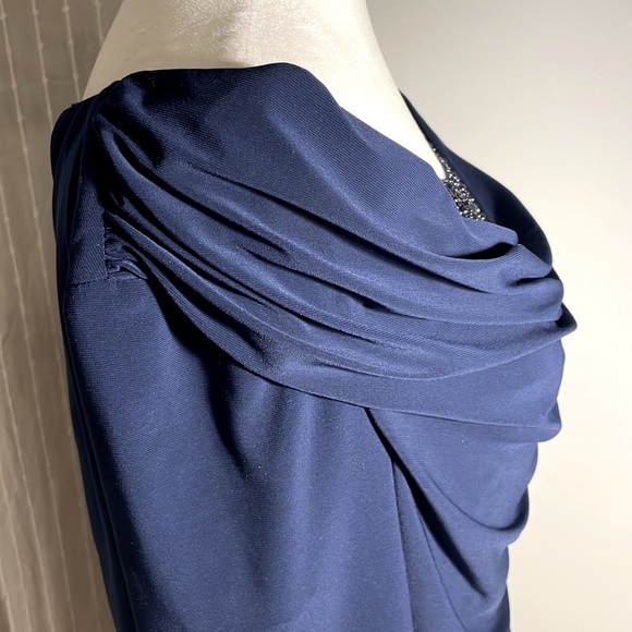 Adrianna Papell Formal Blue Cocktail Dress Tulle and Beadwork Size  12 - Picture 5 of 10